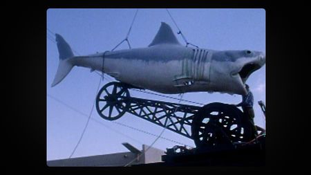 A behind-the-scenes look at the mechanical shark on the set of Jaws. (Courtesy of Universal Studios Licensing LLC)