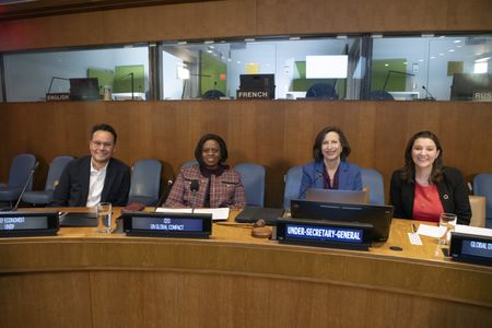 GEORGE GRAY MOLINA (HEAD OF INCLUSIVE GROWTH & CHIEF ECONOMIST, UNDP), SANDA OJIAMBO (ASSISTANT SECRETARY-GENERAL & CEO, UNGC), MELISSA FLEMING (UNDER-SECRETARY-GENERAL FOR GLOBAL COMMUNICATIONS, UN), CASSIE FLYNN (GLOBAL DIRECTOR OF CLIMATE CHANGE, UNDP)