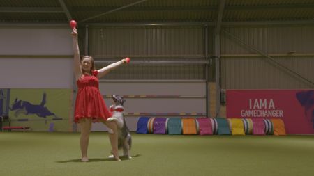 Lorna Syrett and her dog Nora rehearsing for Crufts