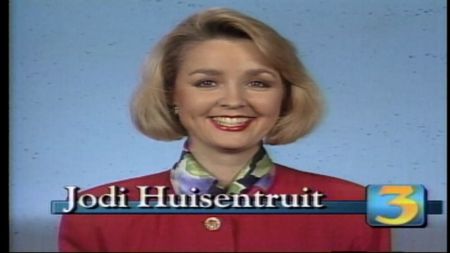 Jodi Huisentruit in red blazer as a KIMT anchor in Mason City.