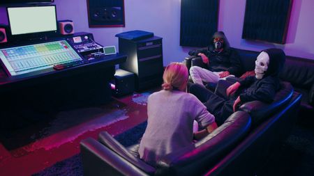 Mariana interviews Mr. X and S in a Houston recording studio. (Photo credit: National Geographic)