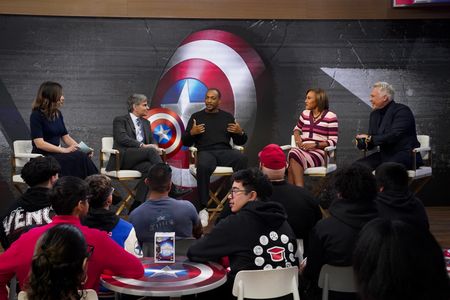 REBECCA JARVIS, GEORGE STEPHANOPOULOS, ANTHONY MACKIE, ROBIN ROBERTS, SAM CHAMPION, MARVEL FANS