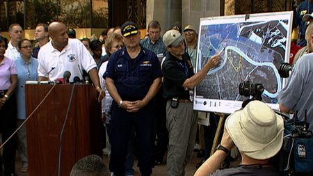 Mayor Nagin and others speak at a press conference about the master plan to rebuild New Orleans following Hurricane Katrina. (KXAS-NBC 5 Collection/UNT Libraries Special Collections)