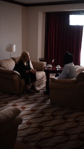 Mariana Van Zeller interviews 'Peter' in a small room in Nairobi.þ(National Geographic)
