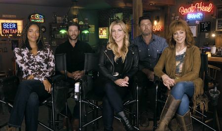 KYLIE BUNBURY, JENSEN ACKLES, KATHERYN WINNICK, ELWOOD REID (EXECUTIVE PRODUCER AND SHOWRUNNER), REBA MCENTIRE