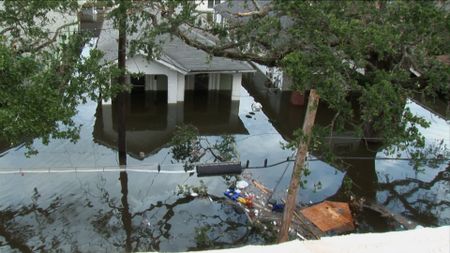 A view from a helicopter shows flooding following Hurricane Katrina. (Wickes Helmboldt)