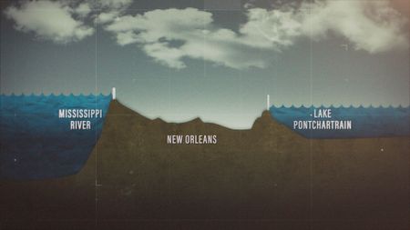A computer-generated image shows the Bowl Effect in New Orleans. (National Geographic)