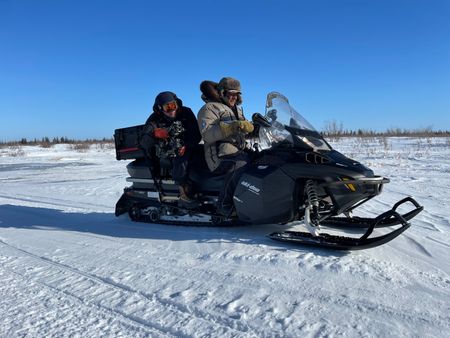 DOP Simon Niblett in search of polar bears. (National Geographic for Disney/Duncan Chard)